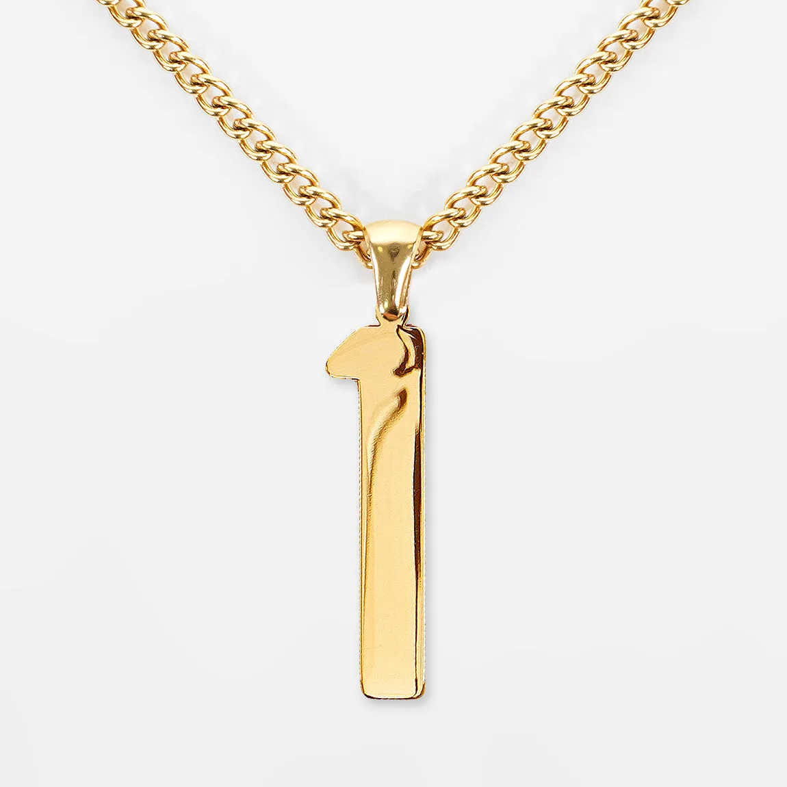 1 Number Pendant with Chain Kids Necklace - Gold Plated Stainless Steel