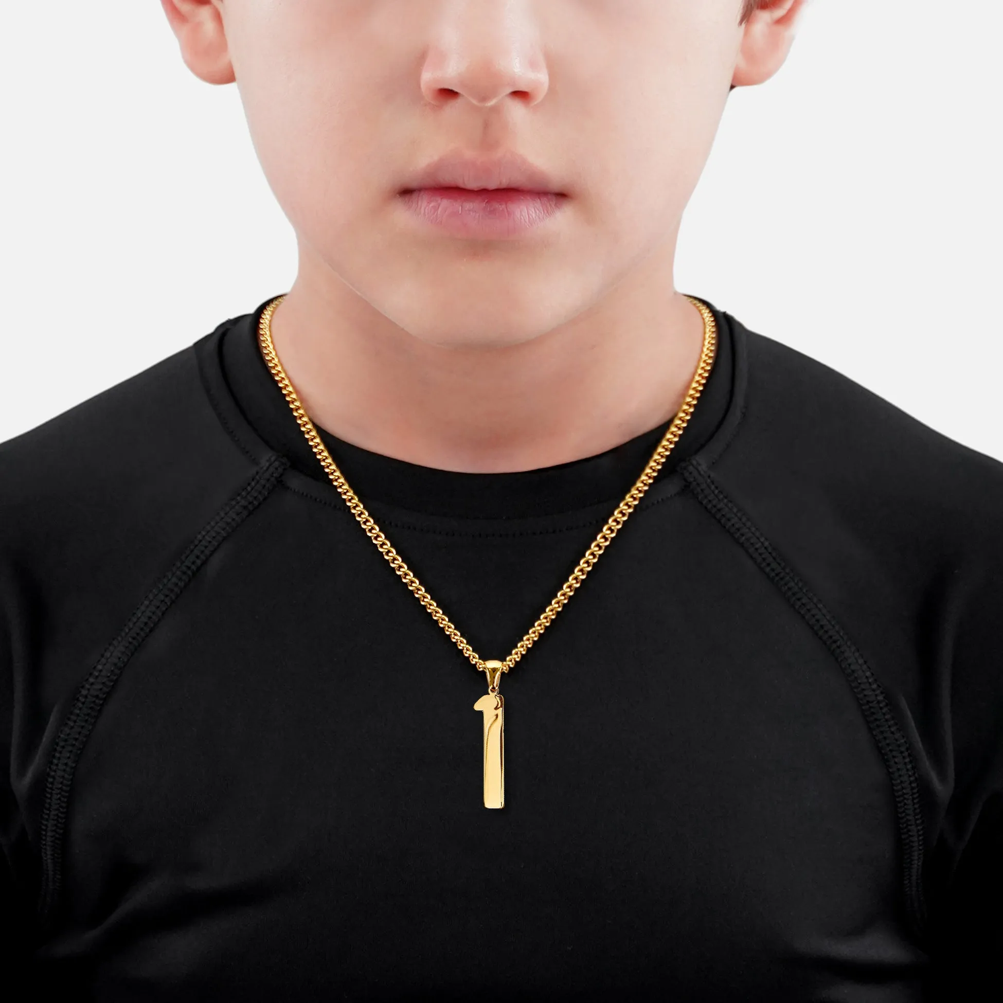 1 Number Pendant with Chain Kids Necklace - Gold Plated Stainless Steel