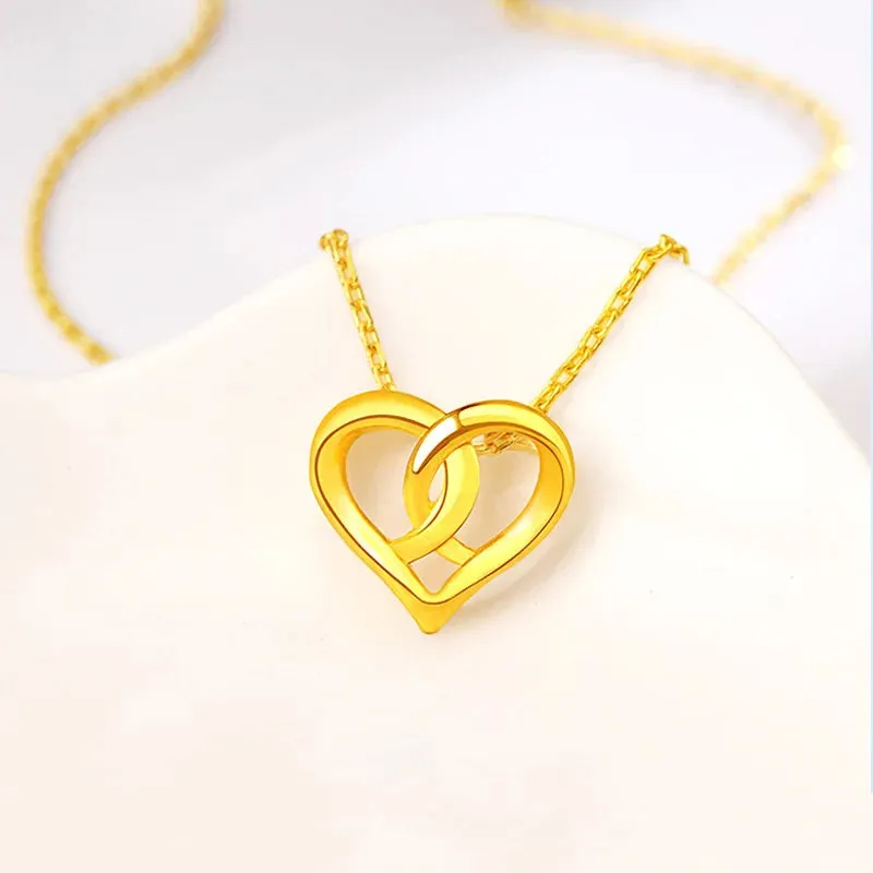 100% Real 18k Yellow Gold  Pendants Necklace for Women Fine Jewelry for Wedding Wedding Romantic Heart 18k Gold Jewelry gifts