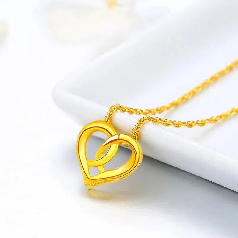 100% Real 18k Yellow Gold  Pendants Necklace for Women Fine Jewelry for Wedding Wedding Romantic Heart 18k Gold Jewelry gifts