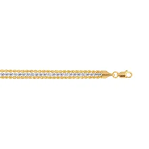 10K 7.25 inches Yellow White Gold Triple Strand Rope Chain Ladies Fancy Bracelet with Lobster Clasp