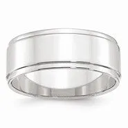 10k White Gold 8mm Flat with Step Edge Wedding Band Ring