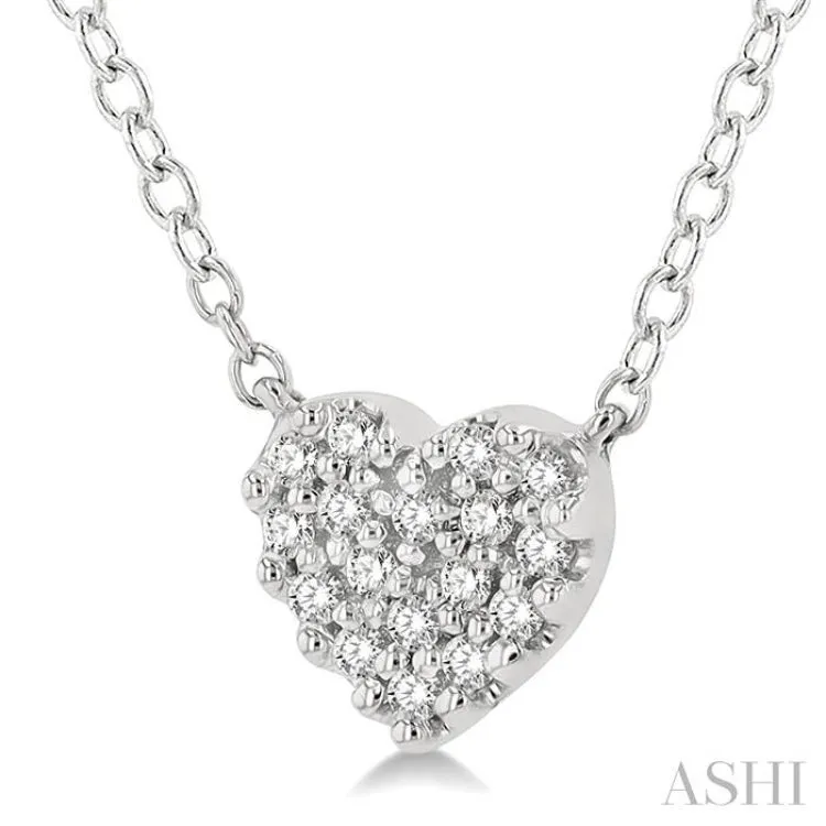 1/10 ctw Heart Charm Round Cut Diamond Petite Fashion Pendant With Chain in 10K White Gold