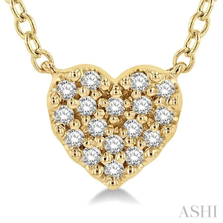 1/10 ctw Heart Charm Round Cut Diamond Petite Fashion Pendant With Chain in 10K Yellow Gold