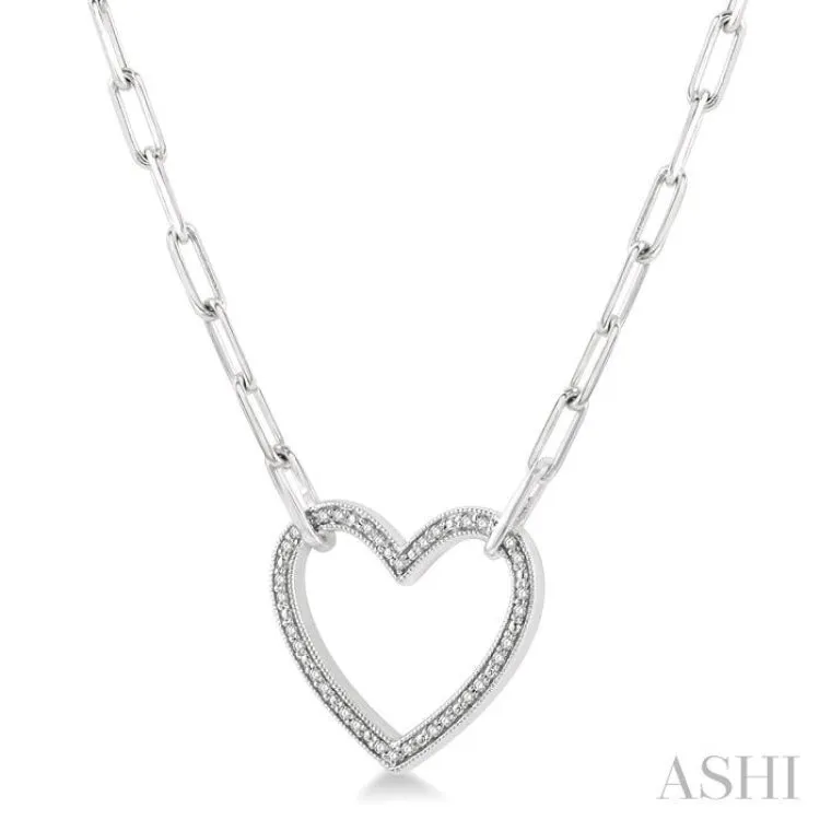 1/10 ctw Round Cut Diamond Heart Pendant With Paper Clip Chain in Silver