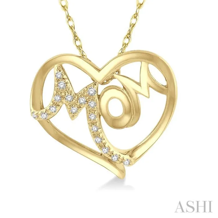 1/20 Ctw MOM Round Cut Diamond Heart Pendant With Chain in 10K Yellow Gold