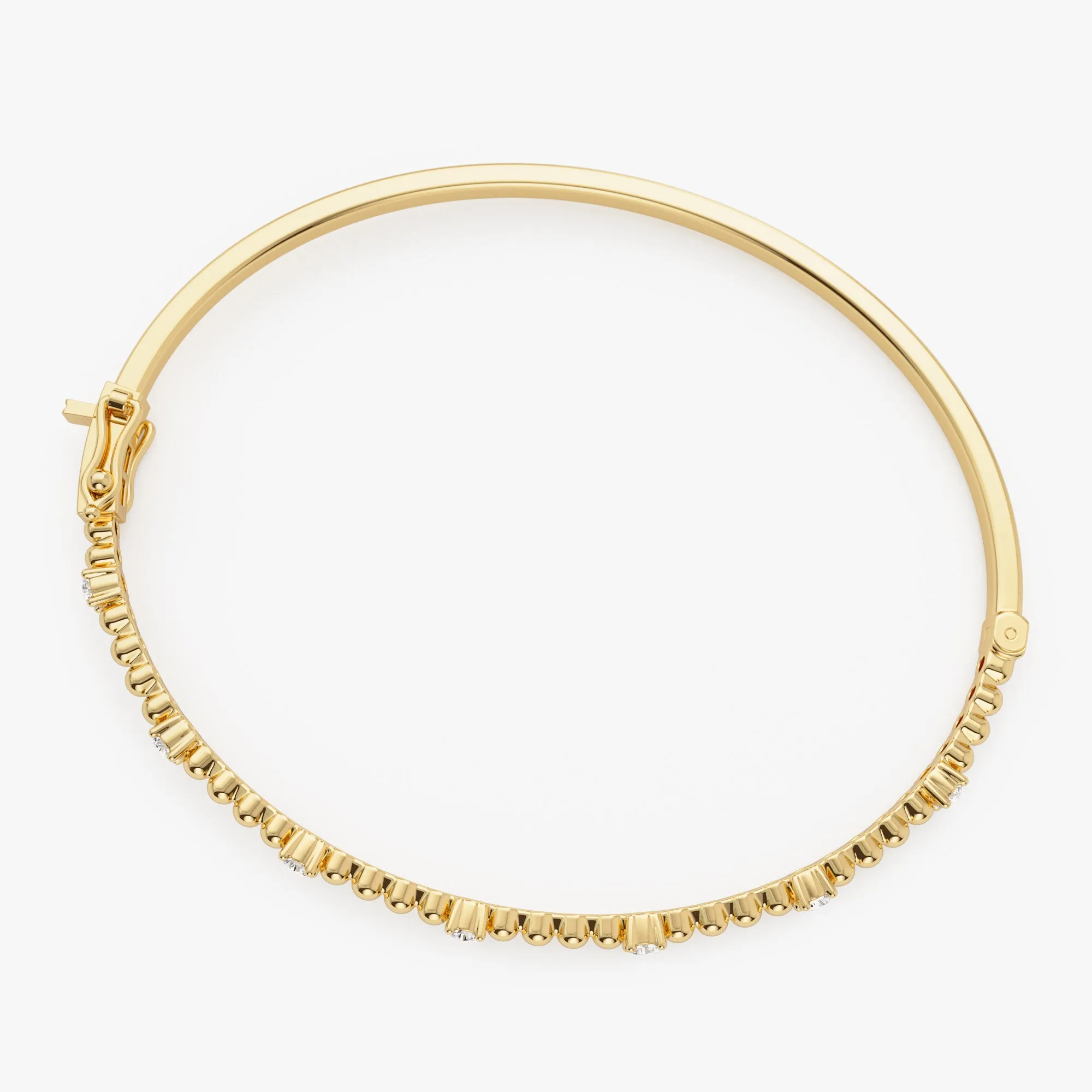 14K Beaded Gold Diamond Bangle Bracelet