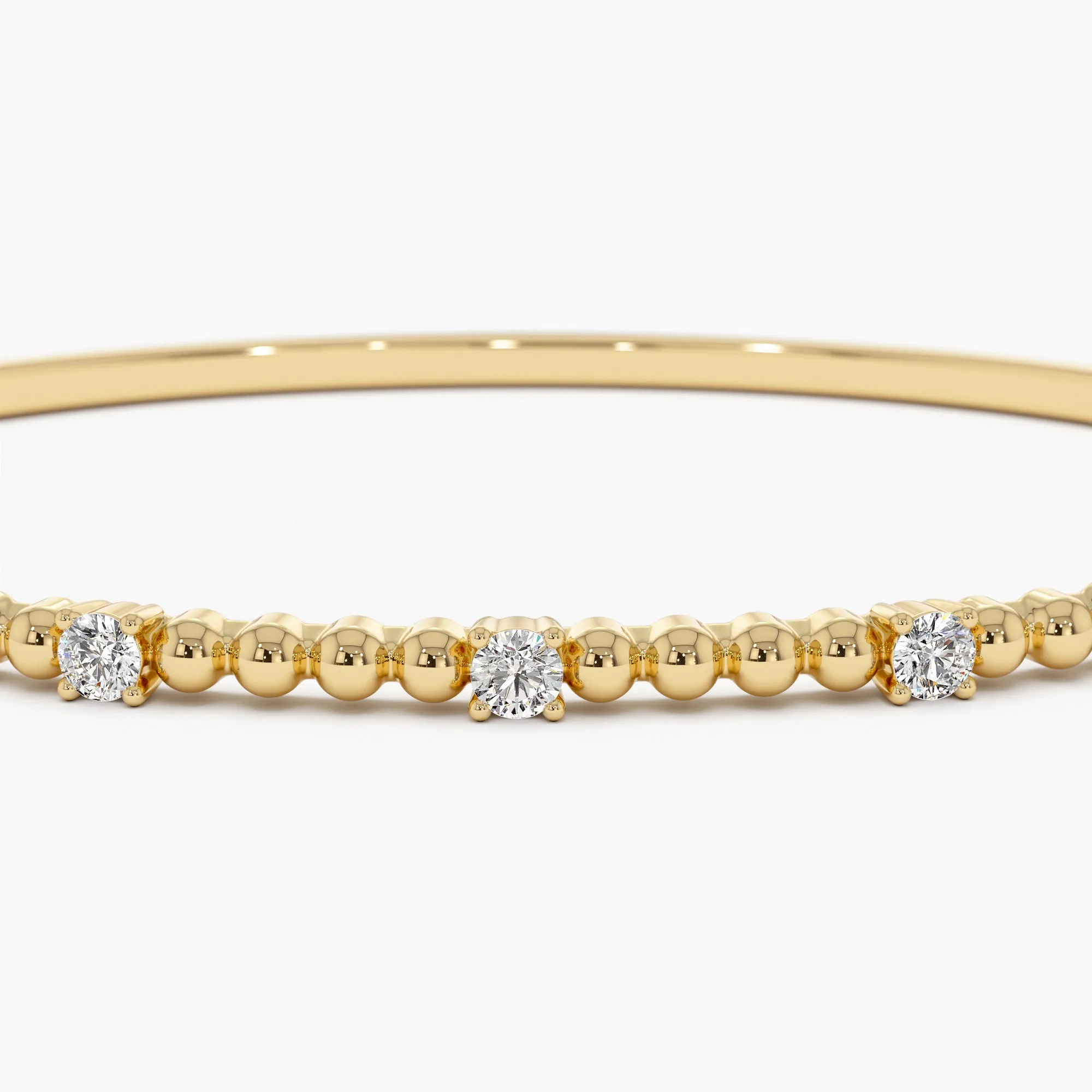 14K Beaded Gold Diamond Bangle Bracelet