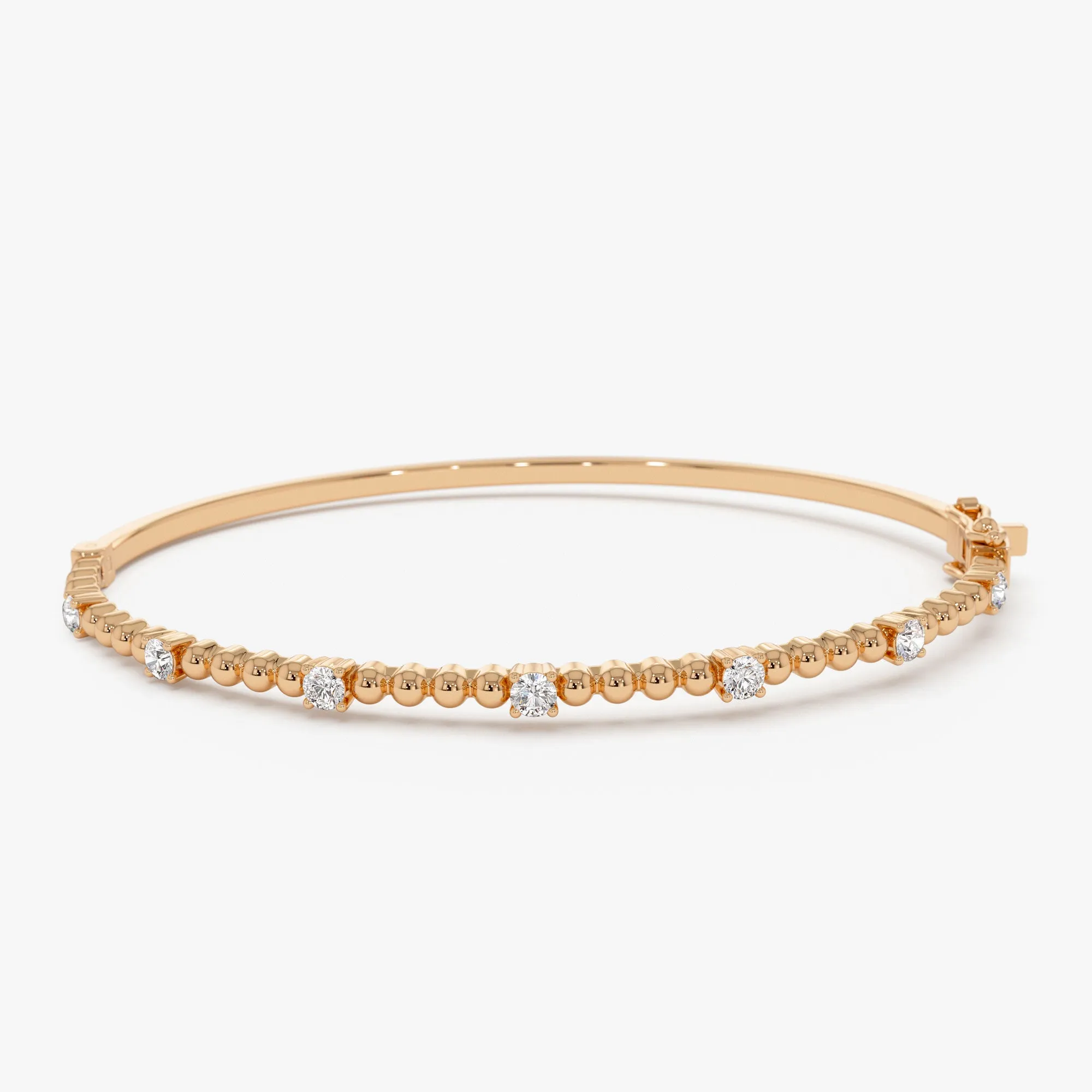 14K Beaded Gold Diamond Bangle Bracelet