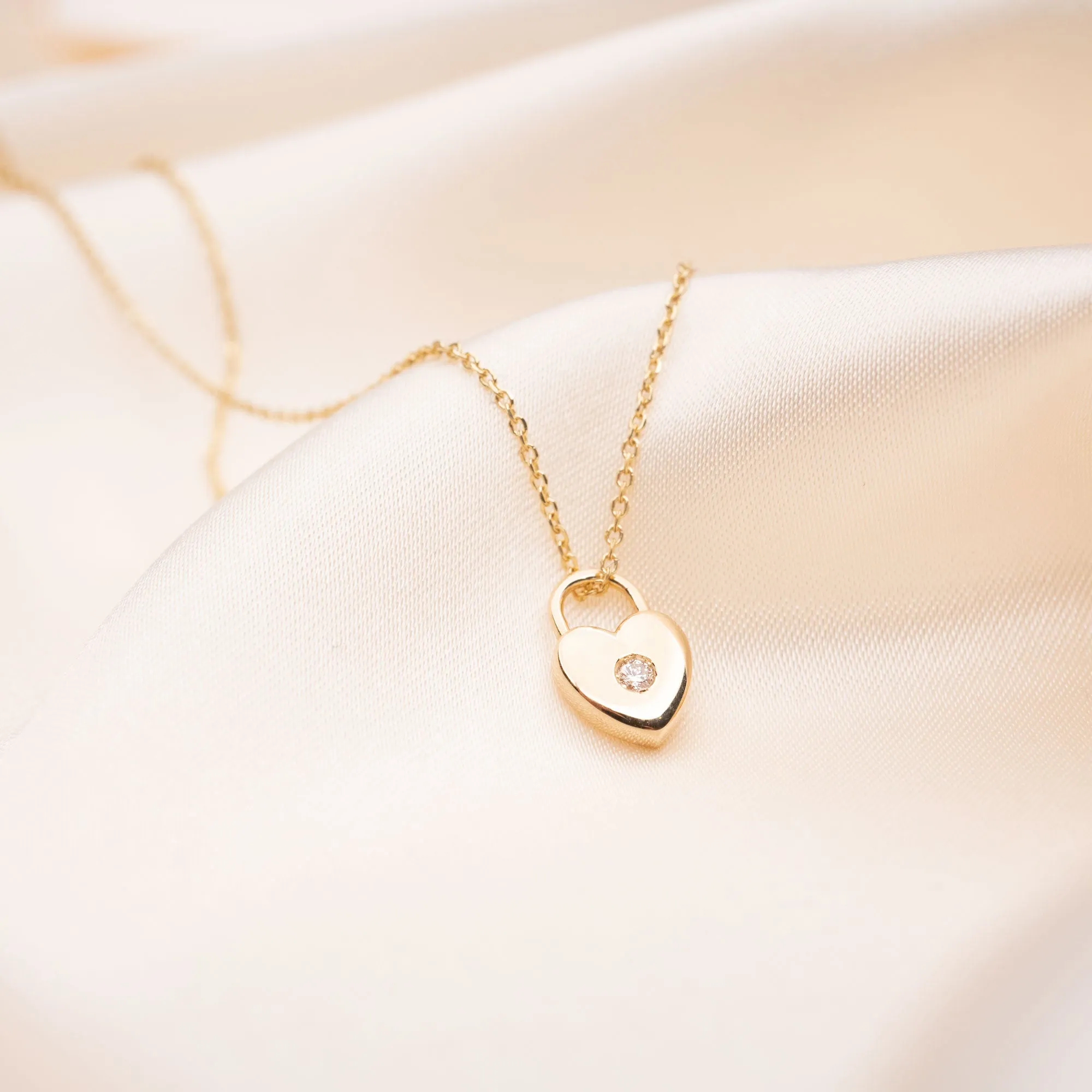 14k Diamond Padlock Heart Necklace