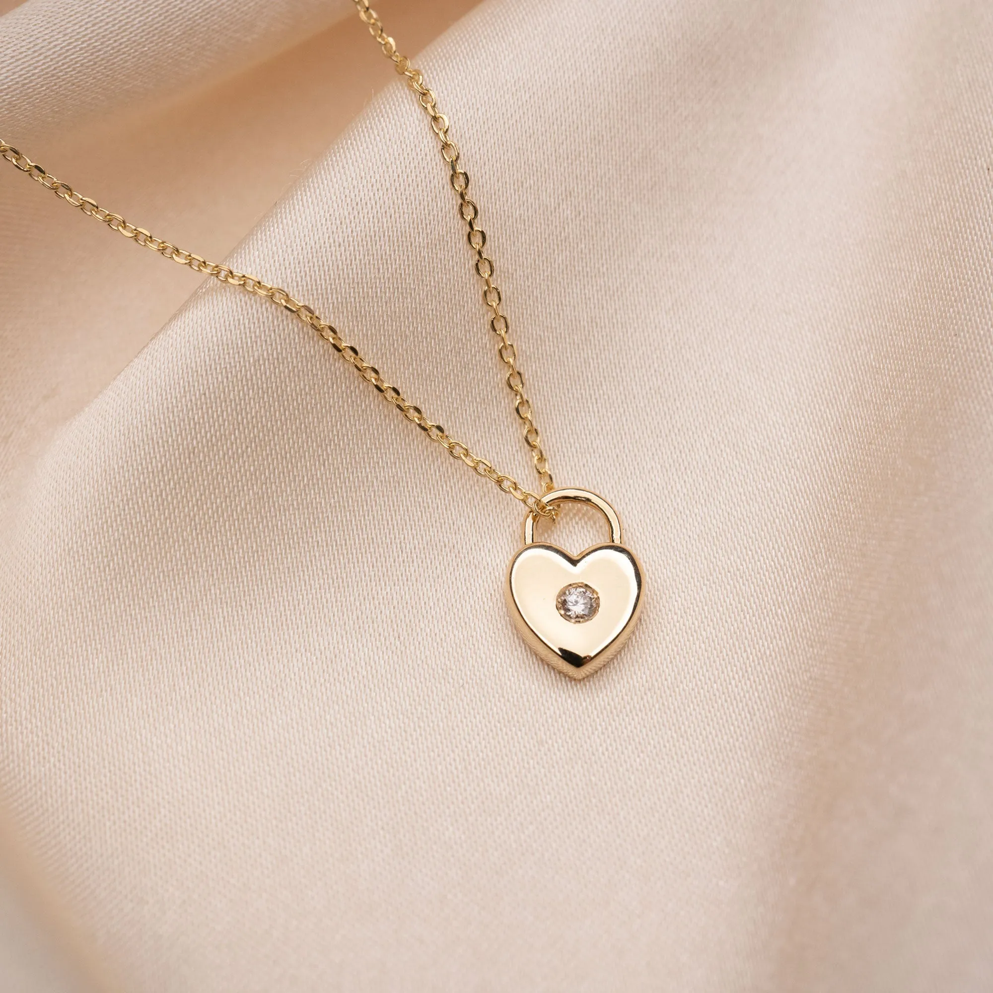 14k Diamond Padlock Heart Necklace