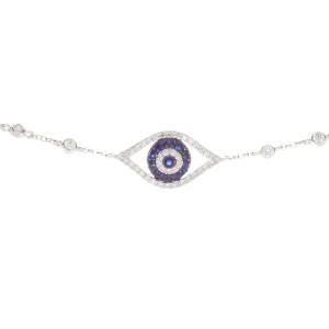 14k Gold Diamond & Sapphire Evil Eye Bracelet