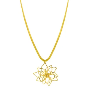 14k Gold Plated Herringbone Wire Flower Necklace