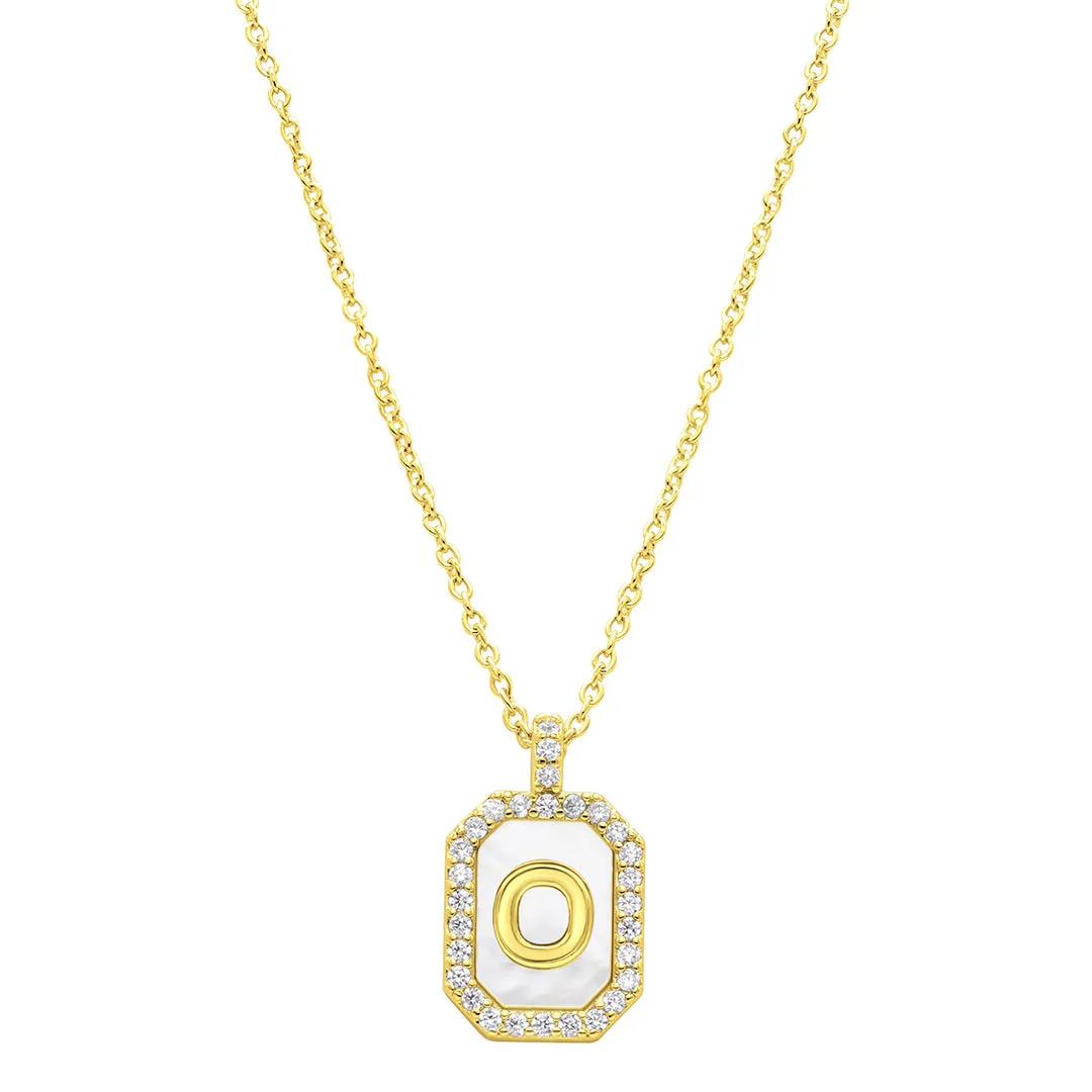 14k Gold Plated White Mother-of-Pearl Initial Tablet Necklace