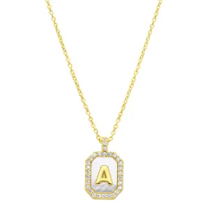 14k Gold Plated White Mother-of-Pearl Initial Tablet Necklace