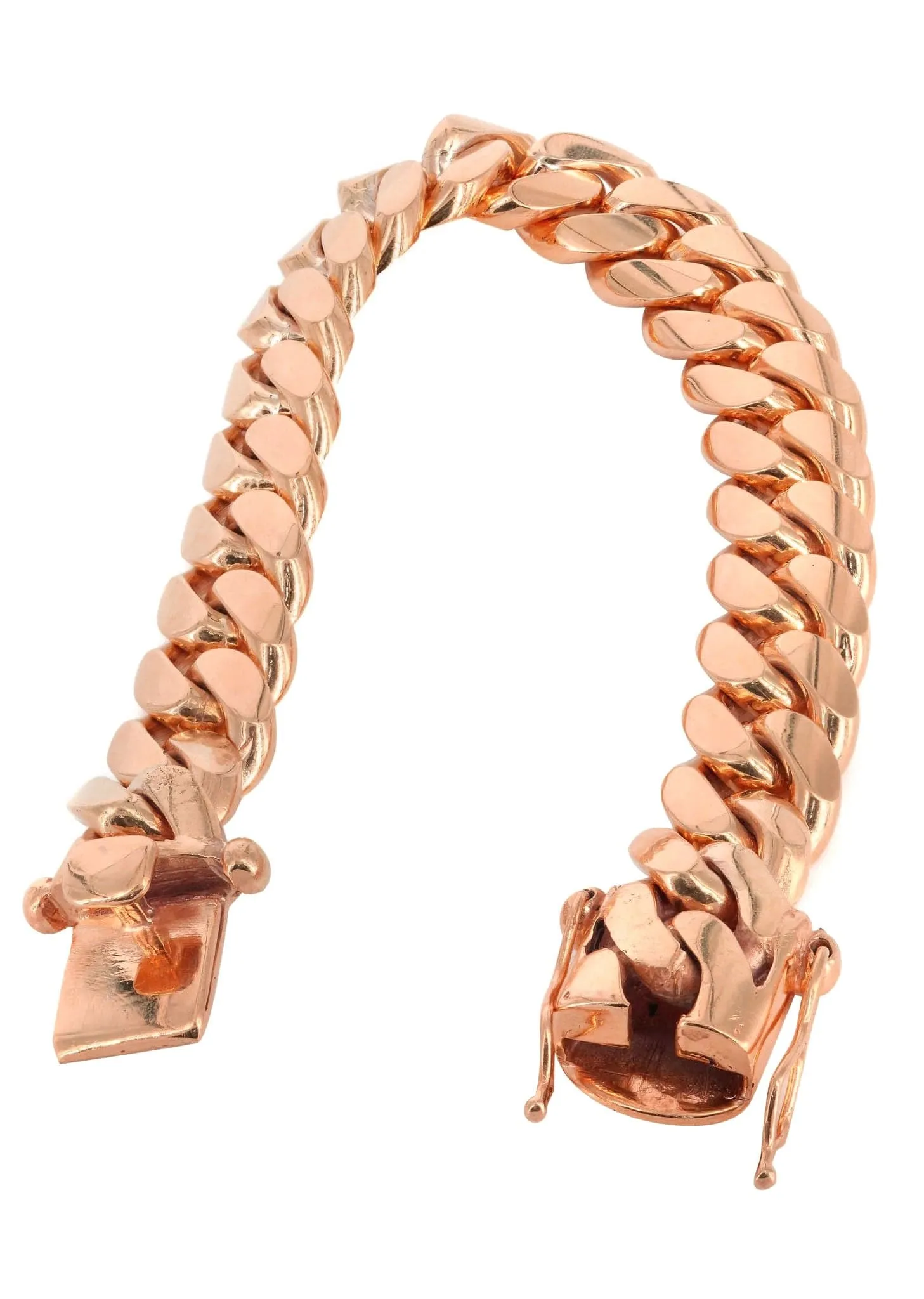 14K Rose Gold Bracelet Solid Miami Cuban Link