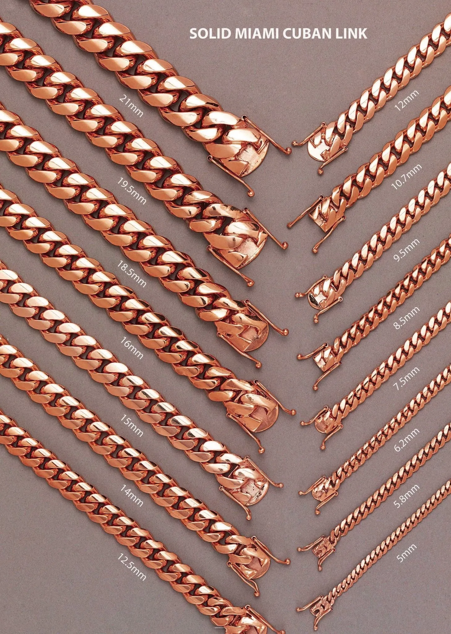 14K Rose Gold Bracelet Solid Miami Cuban Link