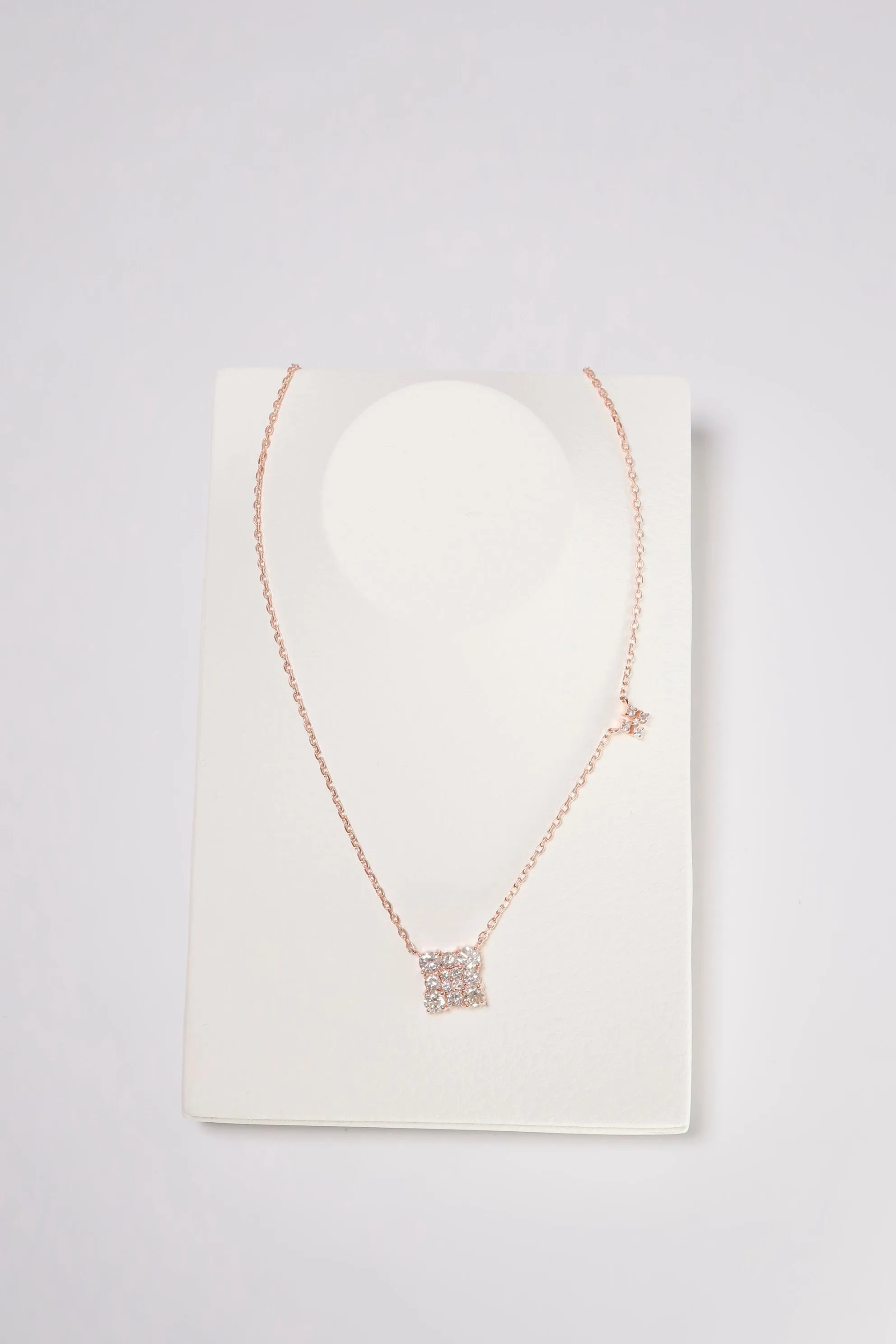 14K Rose Gold Natural Diamond Two Square Charms Chain Linked Necklace