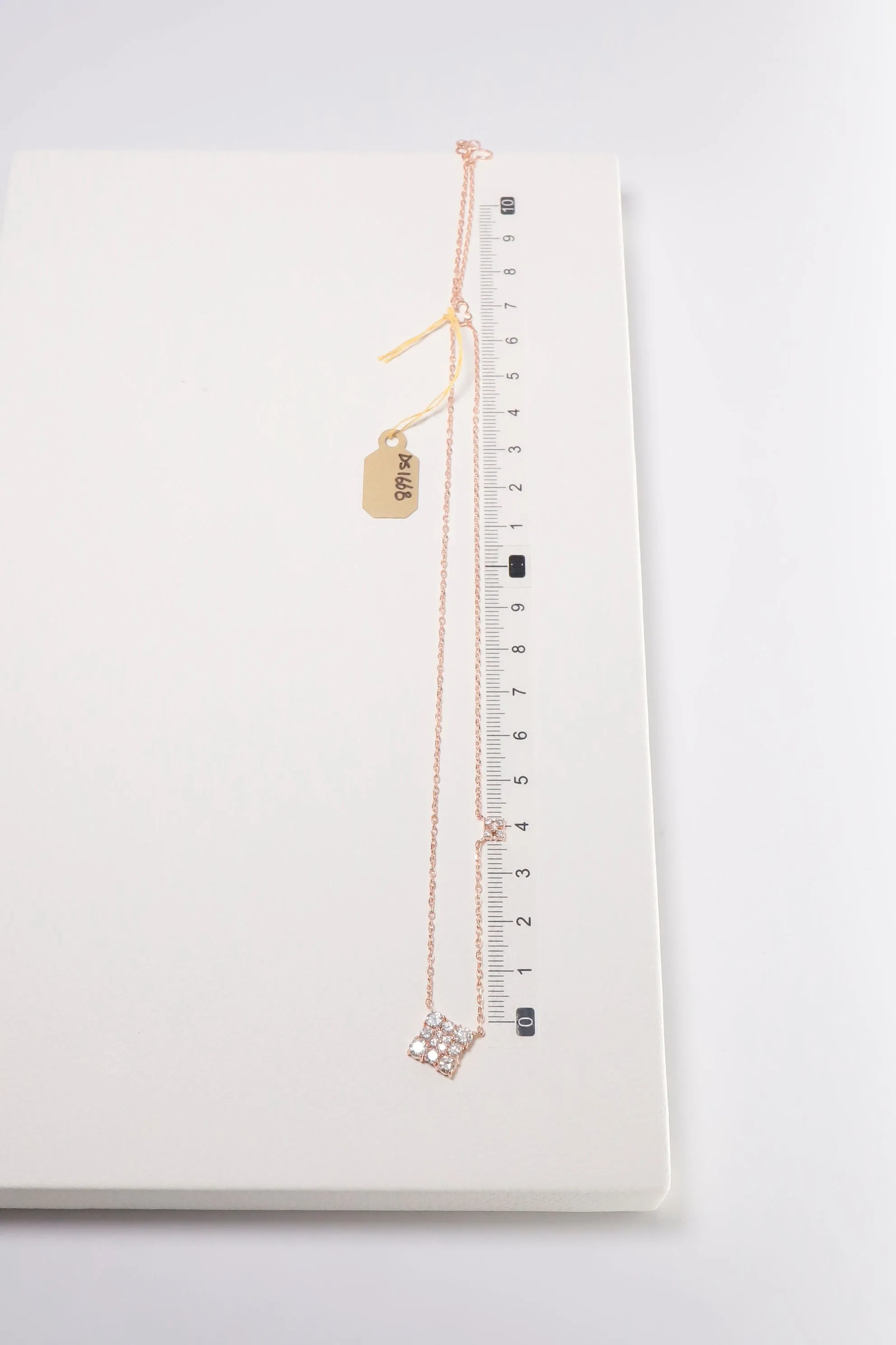 14K Rose Gold Natural Diamond Two Square Charms Chain Linked Necklace