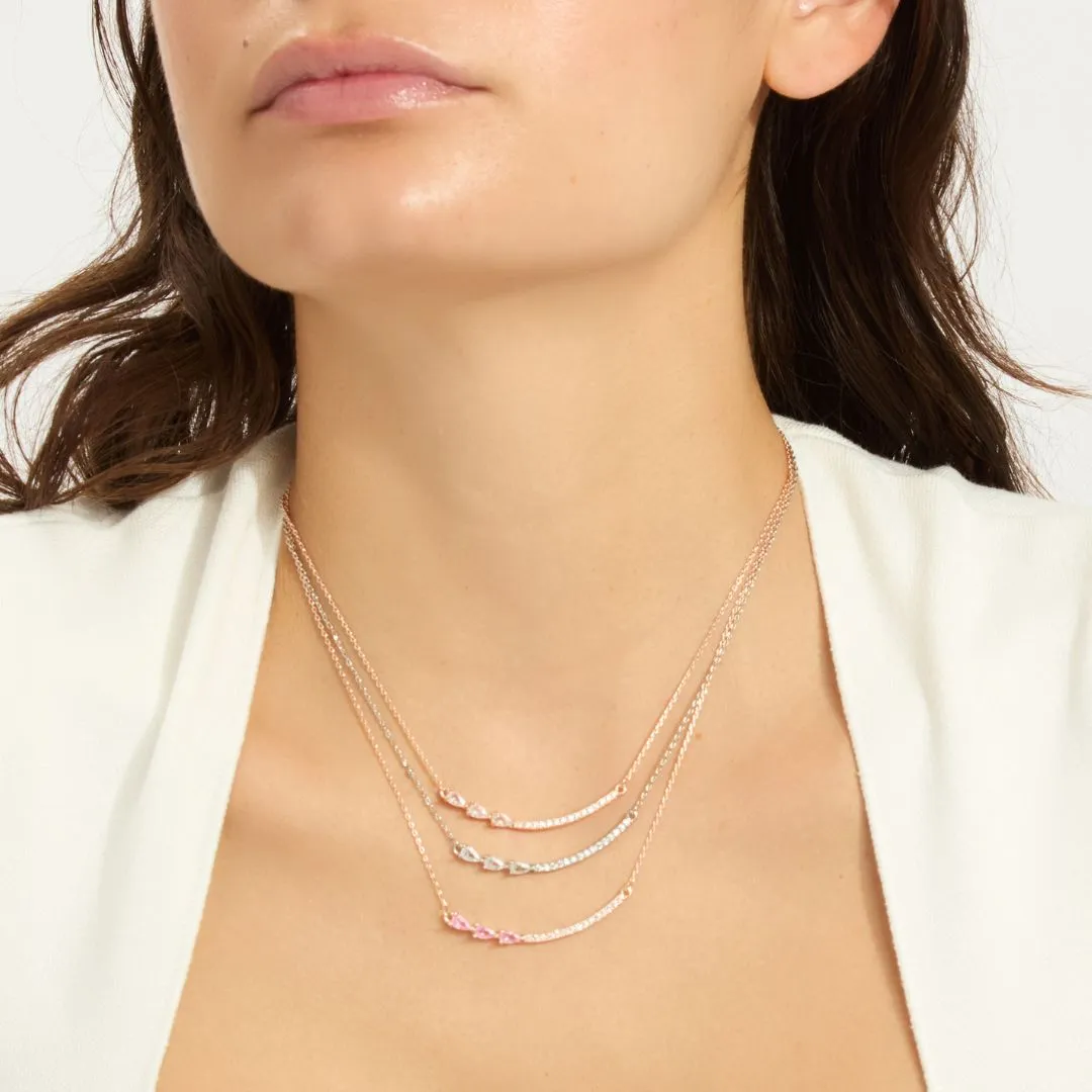 14k Rose Gold Plated Curved Bar Pink Pear Necklace