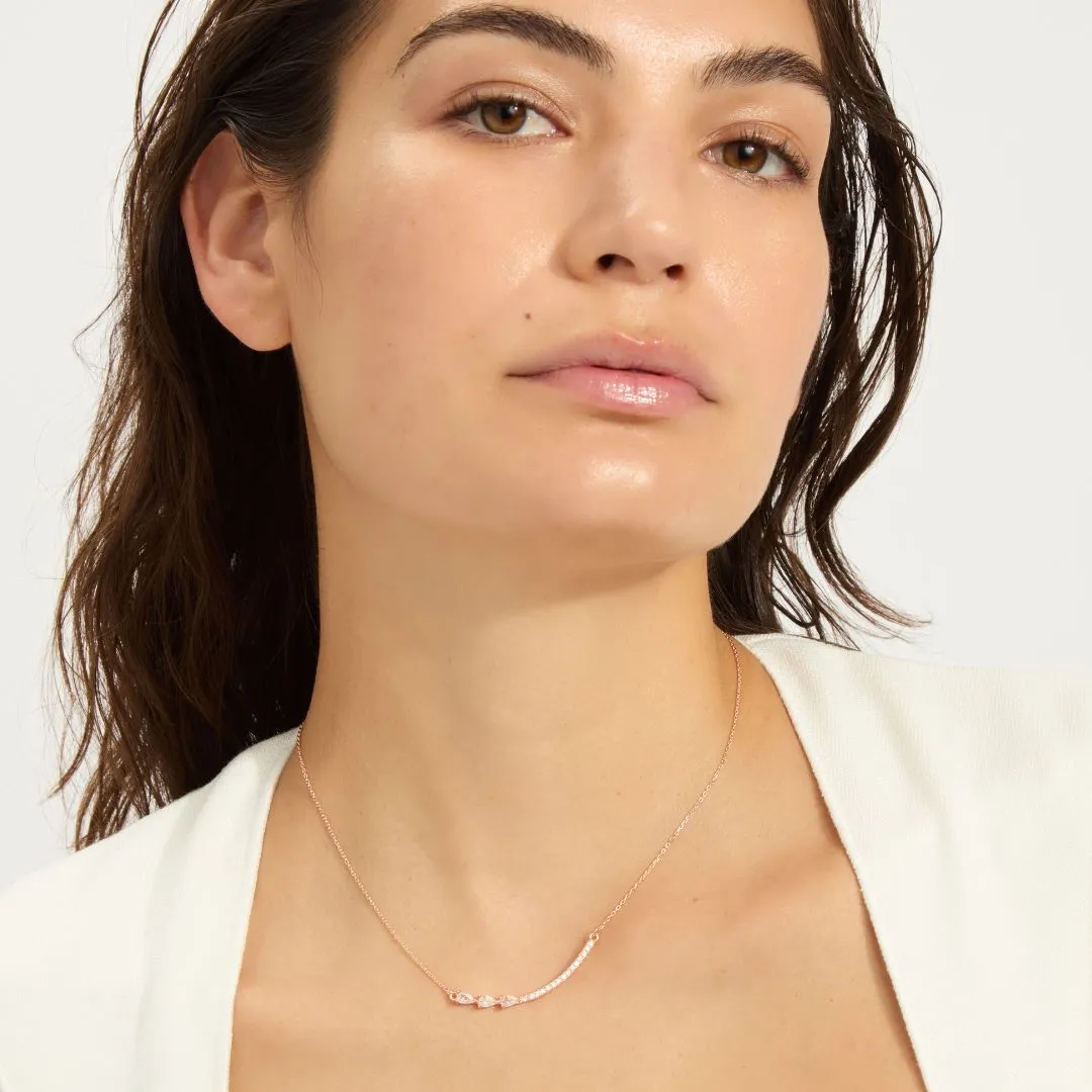 14k Rose Gold Plated Curved Bar Pink Pear Necklace