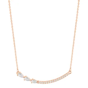 14k Rose Gold Plated Curved Bar Pink Pear Necklace