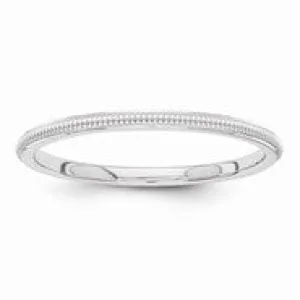 14k White Gold 1.5mm Milgrain Wedding Band Ring