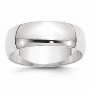 14k White Gold 7mm Lightweight Half Round Wedding Band Ring