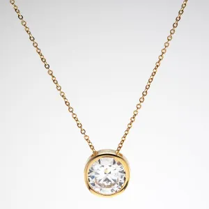 14k Yellow Gold CZ Bezel Chain Necklace