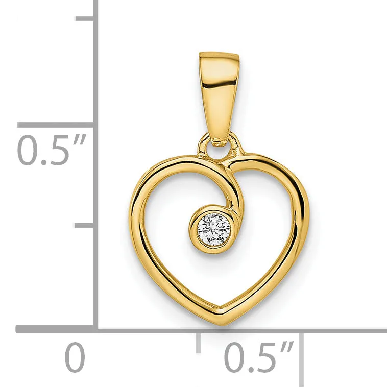 14k Yellow Gold Polished Heart Diamond Pendant