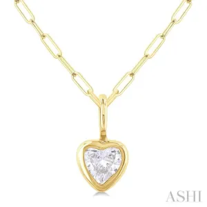 1/5 ctw Heart Shape Bezel Set Diamond Fashion Pendant With Paper Clip Chain in 14K Yellow Gold