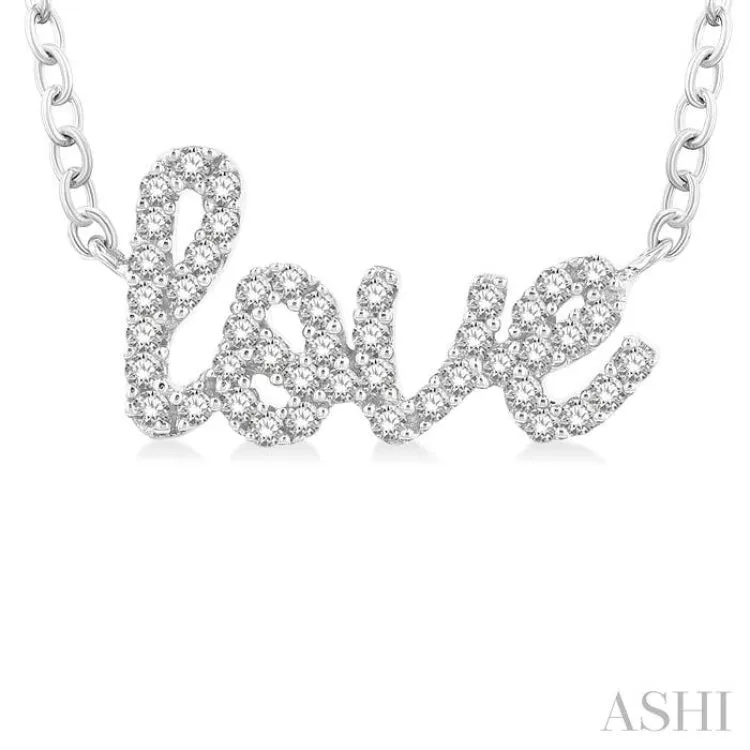 1/6 Ctw 'Love' Script Round Cut Diamond Necklace in 10K White Gold