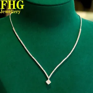 1.6Ct Natural Diamond 18K White Gold V Necklace Ultra Luxury Party Fine Jewelry Girl Birthday Gif