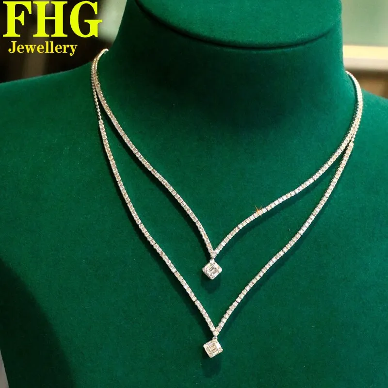 1.6Ct Natural Diamond 18K White Gold V Necklace Ultra Luxury Party Fine Jewelry Girl Birthday Gif