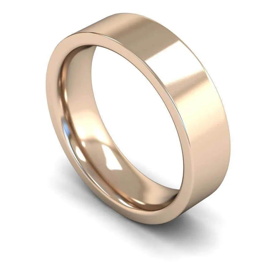 18ct Rose Gold Heavyweight Flat Court/Edge 6mm Wedding Ring