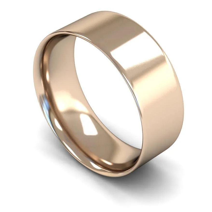 18ct Rose Gold Light Weight Flat Court 8mm Wedding Ring