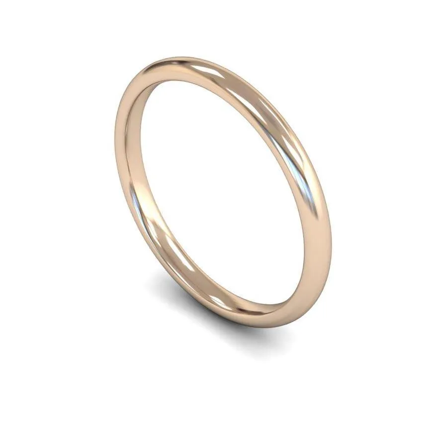 18ct Rose Gold Lightweight Traditional Court/Flat Edge 2mm Wedding Ring