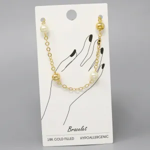 18K Gold Filled Pearl & Metal Bead Station Bracelet