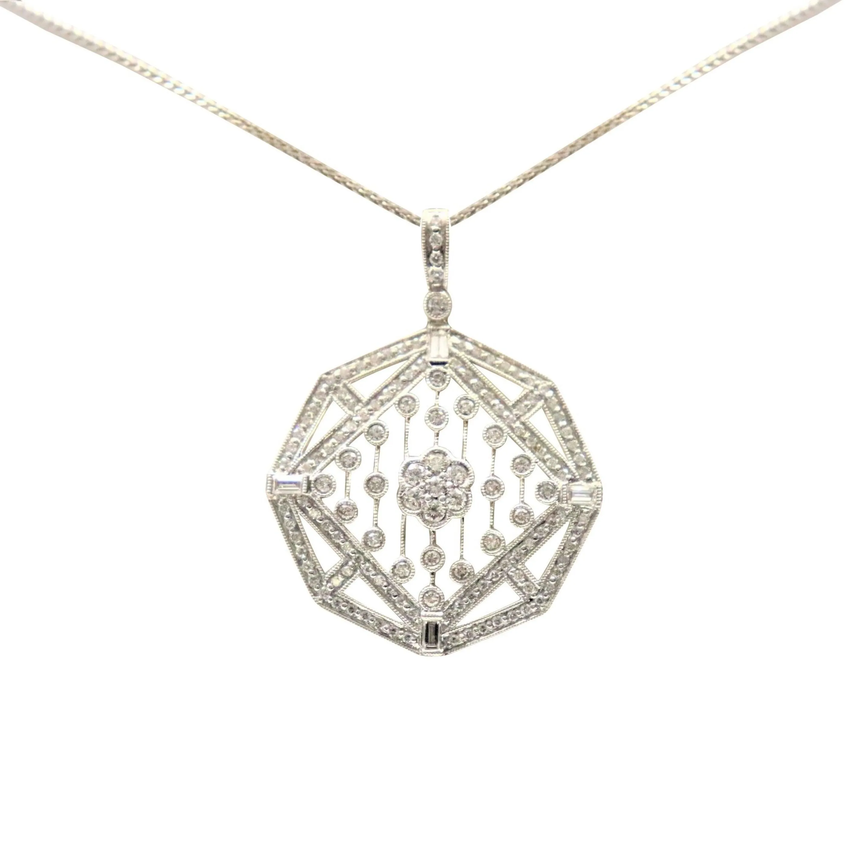 18kt White Gold Filigree Diamond Pendant