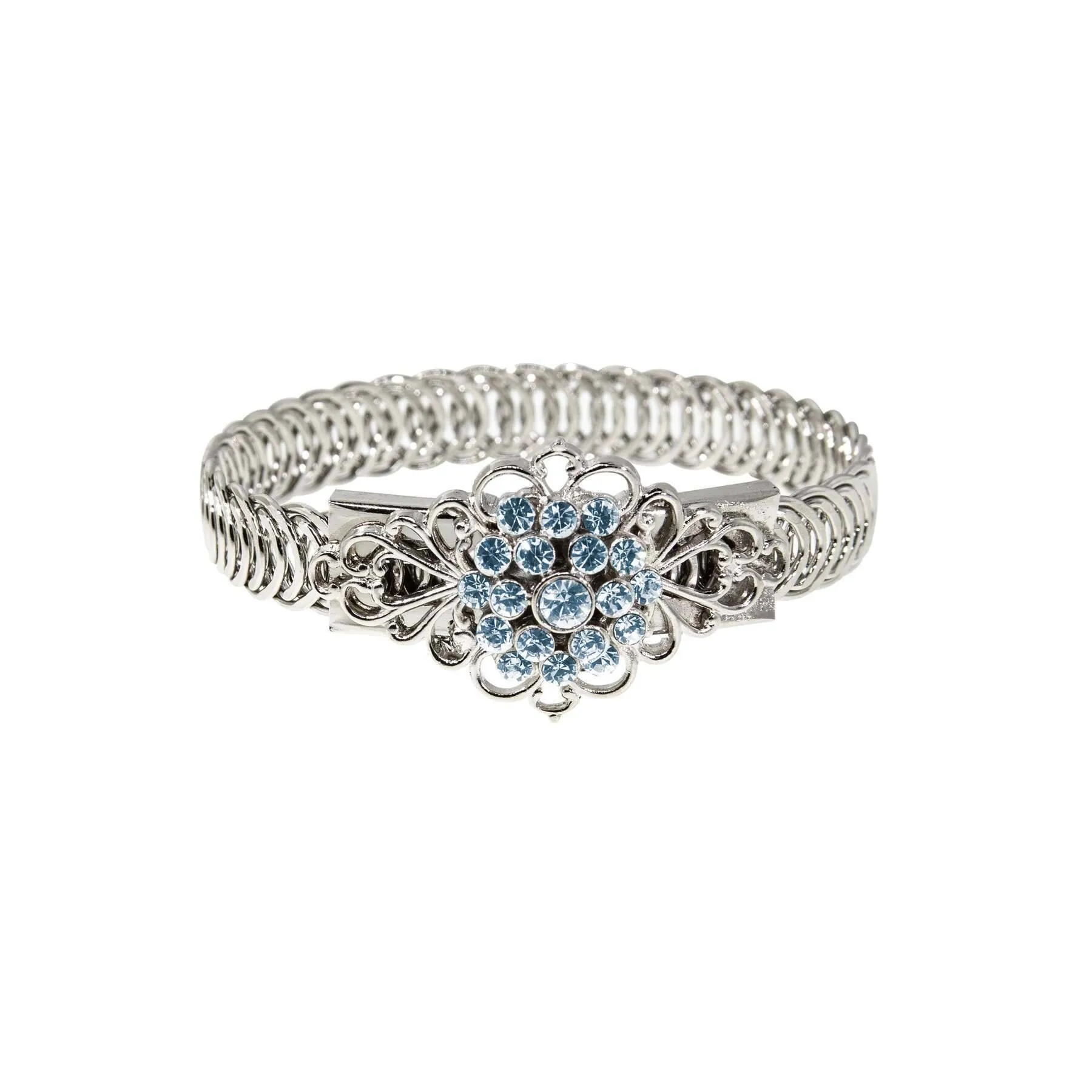 1928 Jewelry Crystal Flower Overlay Belt Bracelet