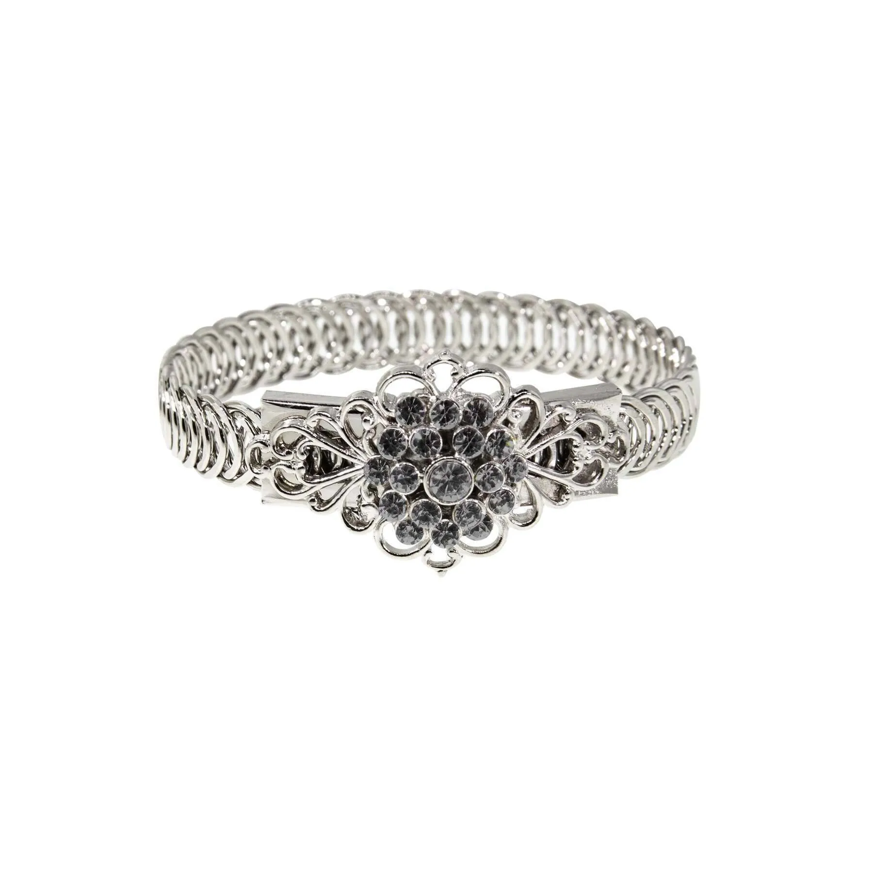 1928 Jewelry Crystal Flower Overlay Belt Bracelet