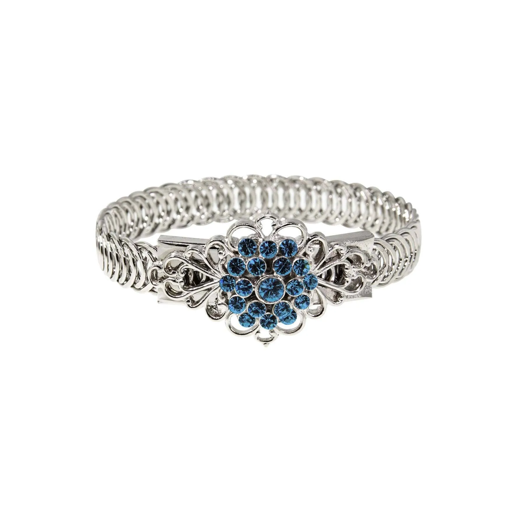 1928 Jewelry Crystal Flower Overlay Belt Bracelet