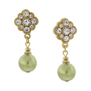 1928 Jewelry Faux Pearl and Floral Crystal Post Earrings