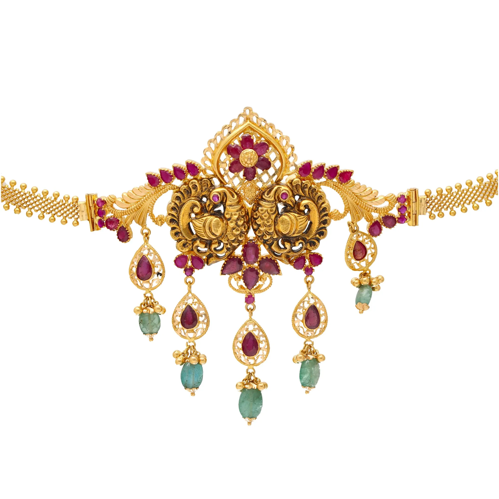 22K Yellow Gold Choker with Emeralds & Rubies (35.6gm)