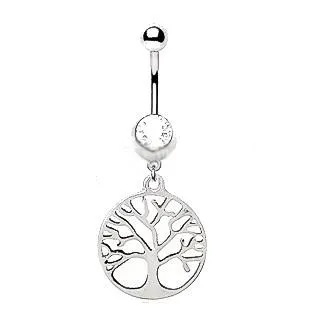 316L Stainless Steel Tree of Life Dangle Navel Ring