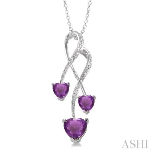 5&7  MM Heart Shape Amethyst and 1/50 ctw Single Cut Diamond Pendant in Sterling Silver with Chain