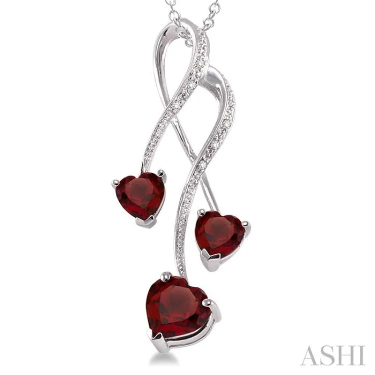 5&7  MM Heart Shape Garnet and 1/50 ctw Single Cut Diamond Pendant in Sterling Silver with Chain