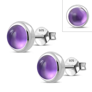 7.50mm | Amethyst Stone Round Sterling Silver Stud Earrings