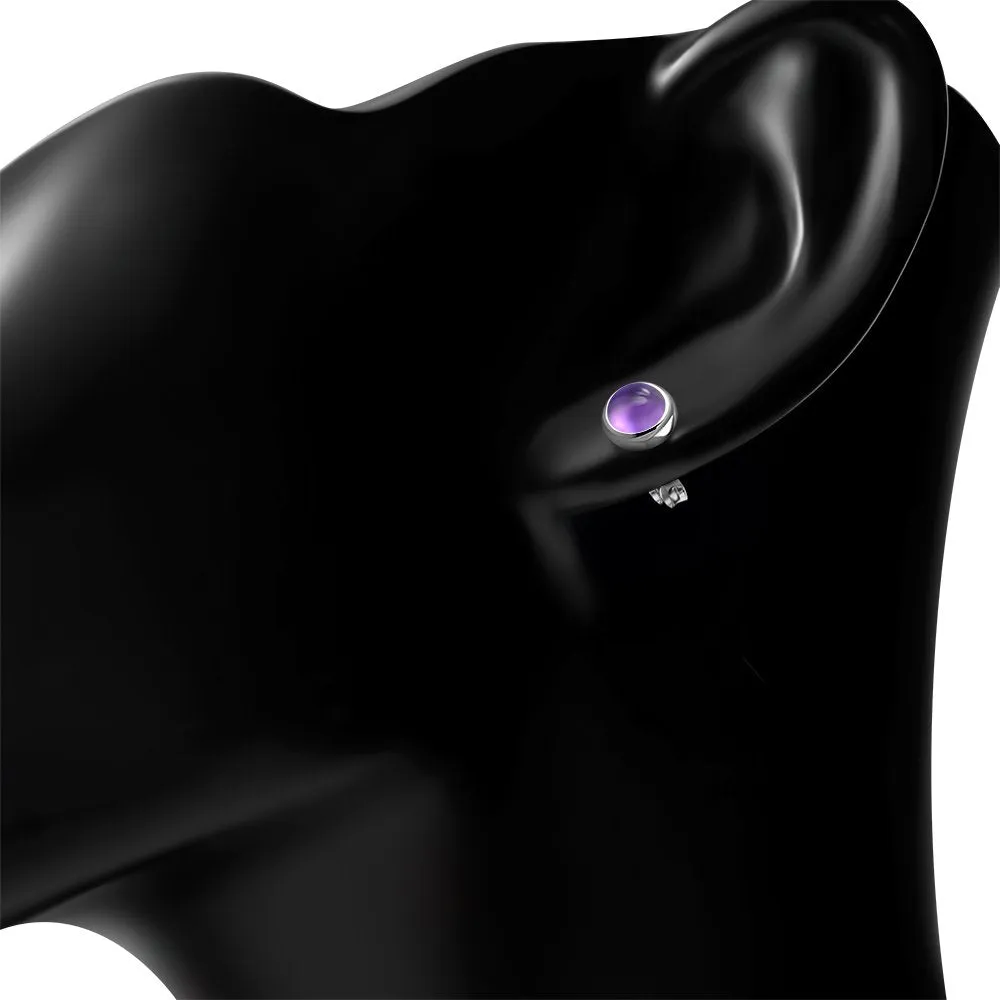 7.50mm | Amethyst Stone Round Sterling Silver Stud Earrings