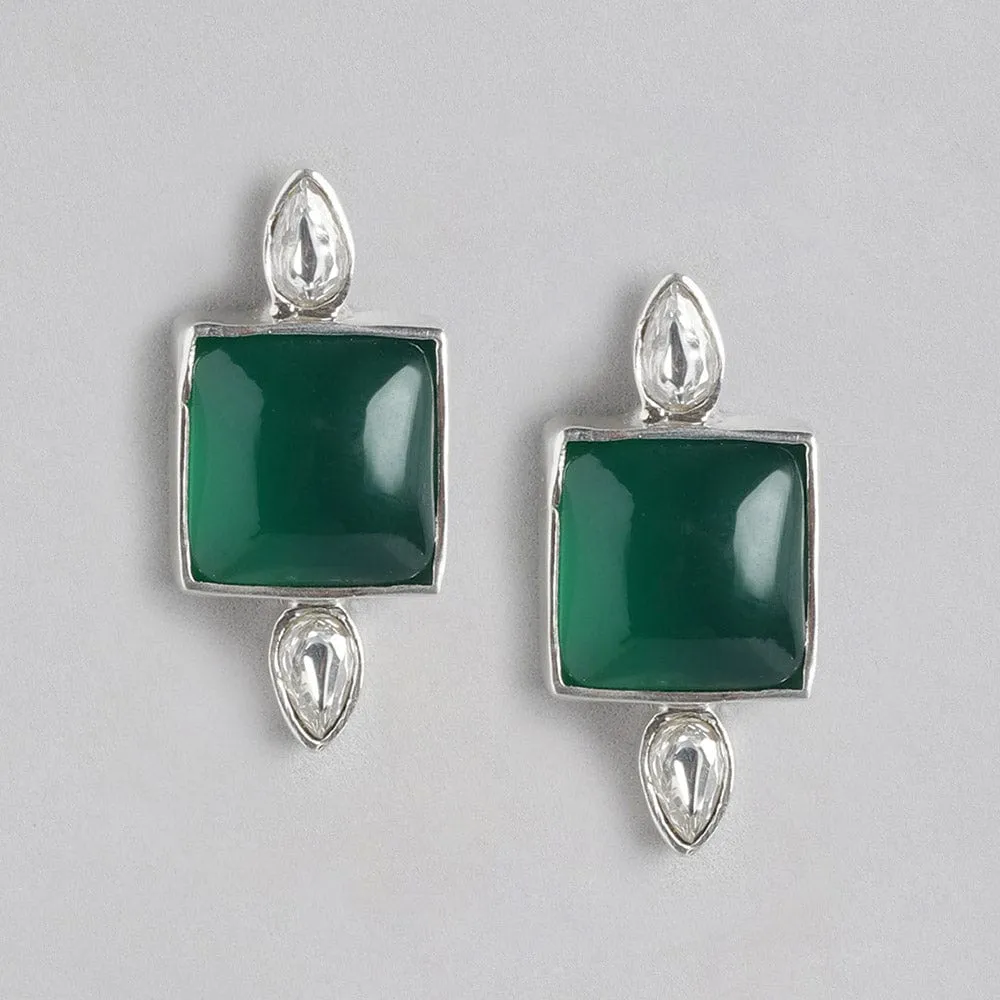 92.5 Silver Serene Green Onyx Stud Earrings